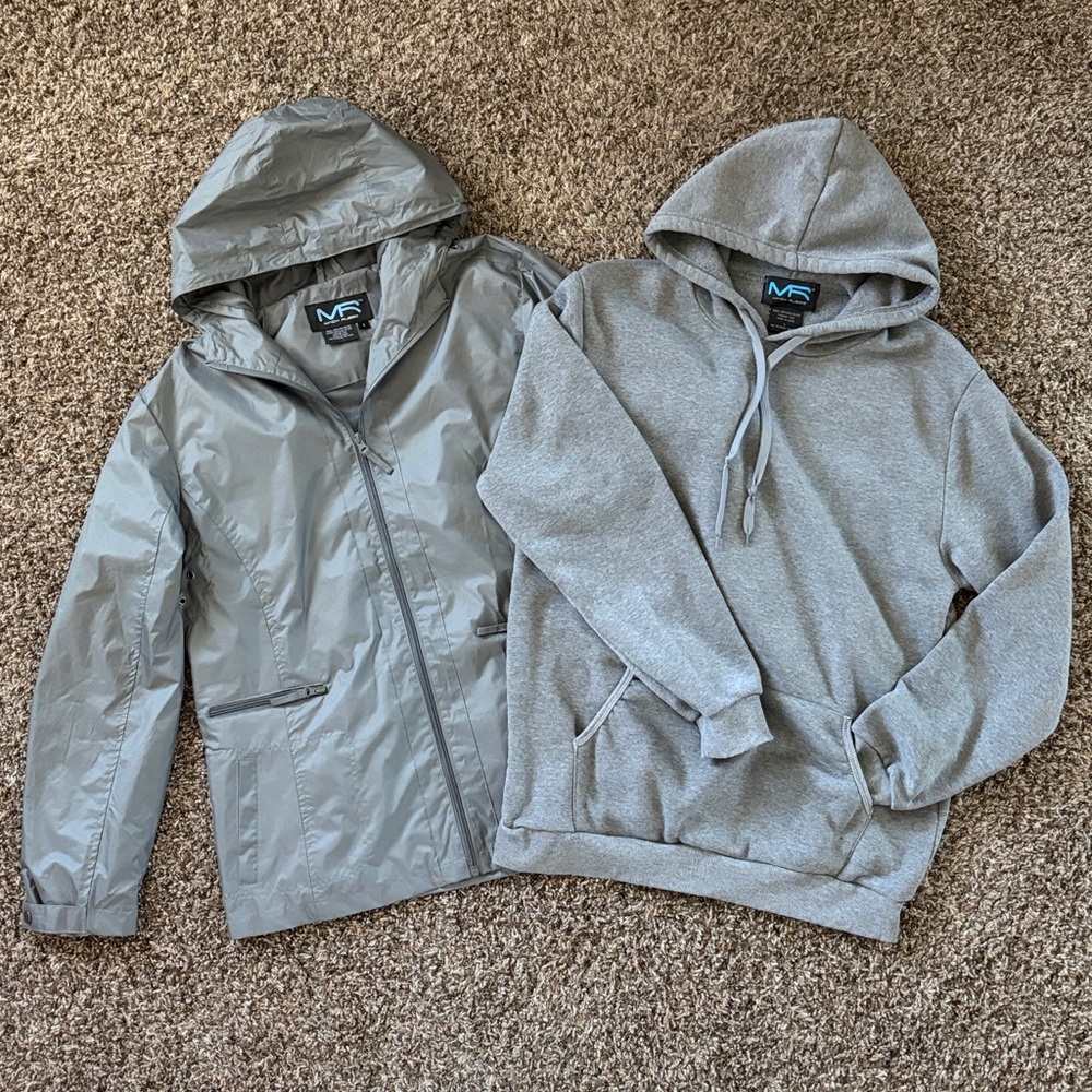 Mack Russo Set of 2, Gray Windbreaker Jacket and Sweatshirt Hoodie, Size Large